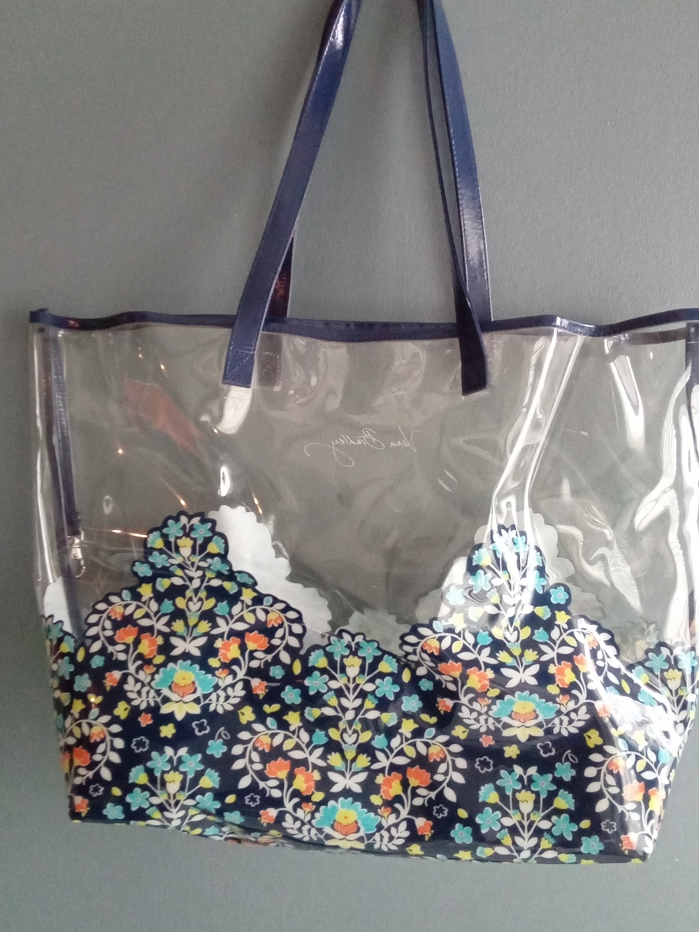 Vera Bradley Clear Floral Medallion Tote Bag and Pouch Set Stadium Approved Navy - Picture 3 of 8